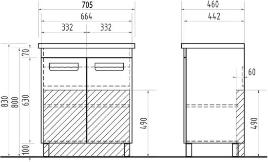 Мебель для ванной Vigo Plaza 70 2 дверцы