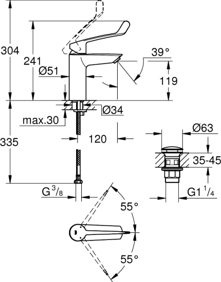 Смеситель для раковины Grohe Eurosmart 23983003 для медицинских учреждений