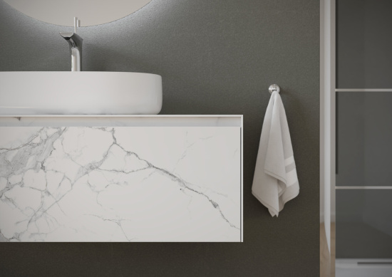 Тумба с раковиной Sancos Stone 120 со столешницей из керамогранита черный марамор, подвесная
