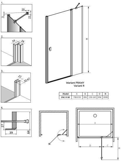 Душевая дверь в нишу Radaway Nes DWJ II 80 R