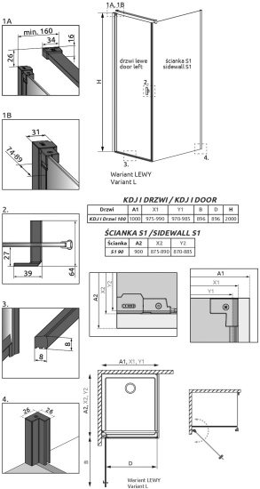 Душевой уголок Radaway Nes Black KDJ I Frame 100x90 L