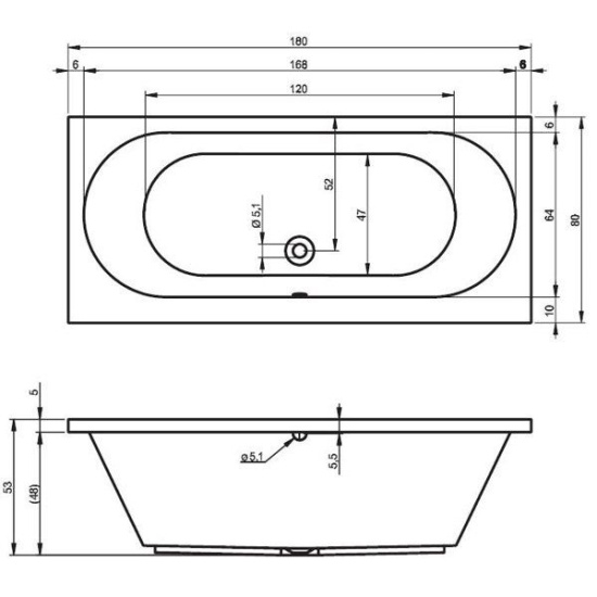 Акриловая ванна Riho Carolina 180x80 см, пристенная