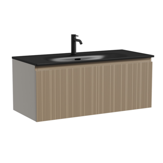 Тумба с раковиной Sancos Code 100 подвесная, серо-бежевая, раковина черная