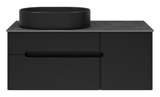 Тумба под раковину Misty Роял 100 черная подвесная, со столешницей