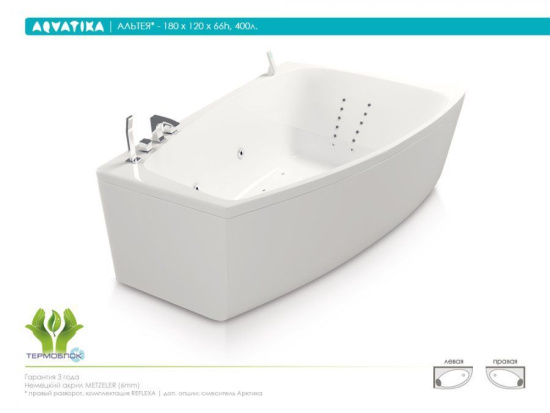 Акриловая ванна Aquatika Альтея 180 см Standart