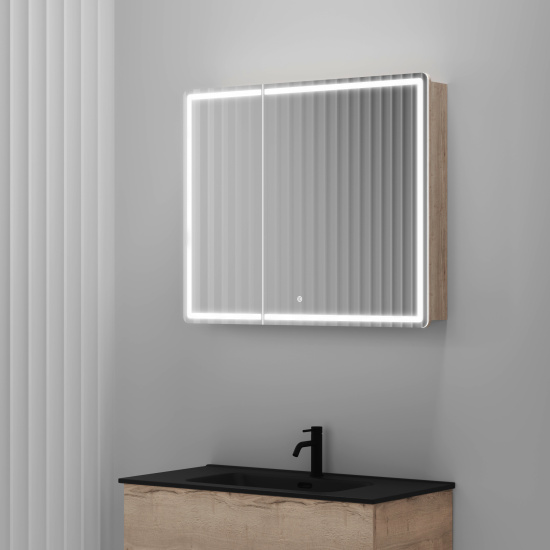 Зеркало-шкаф Sancos Mirror 90 дуб галифакс натуральный, с LED подсветкой