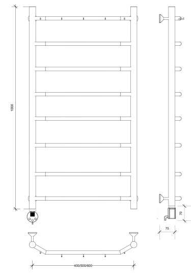 Полотенцесушитель электрический Secado Агата 1 К 100/60 L, хром