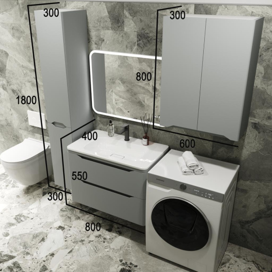 Тумба с раковиной Style Line Марелла 80 2 ящика Люкс антискрейтч серая, Plus подвесная