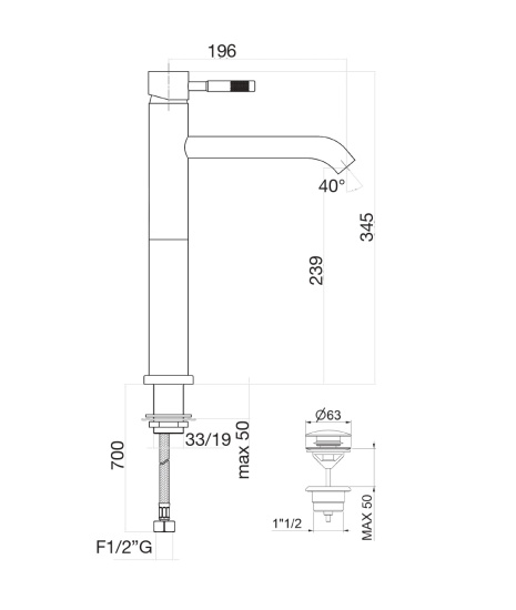 Высокий смеситель для раковины Fiore Xenon 44CR5288, хром