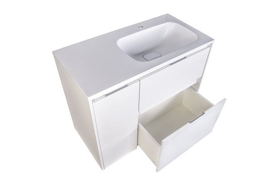 Тумба с раковиной Style Line Барселона 90 R 2 ящика с выкатной корзиной, Люкс белая, Plus