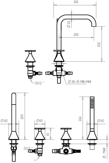 Смеситель на борт ванны Migliore Sirius 28172 золото