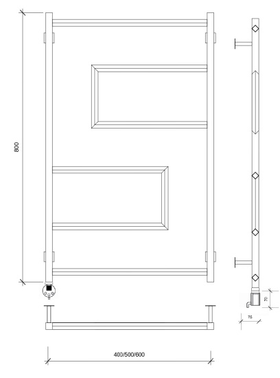 Полотенцесушитель электрический Secado Рабби 80/40 L, черный матовый