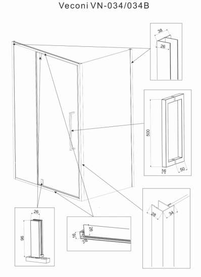 Душевой уголок Veconi Rovigo RV-034B 110x90, профиль черный