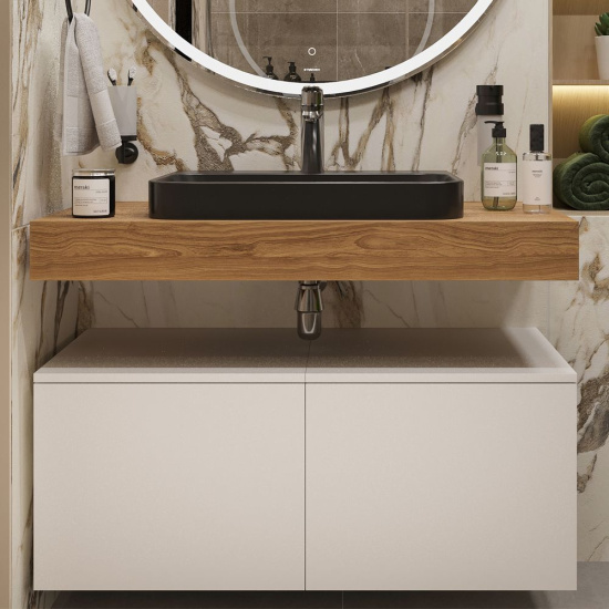 Мебель для ванной с раковиной Duravit Happy D.2 Plus 60: столешница 100, дуб французский, без отверстий + 2 тумбы 50