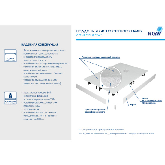 Поддон для душа RGW Stone Tray ST-0129Co 90х120, бетон