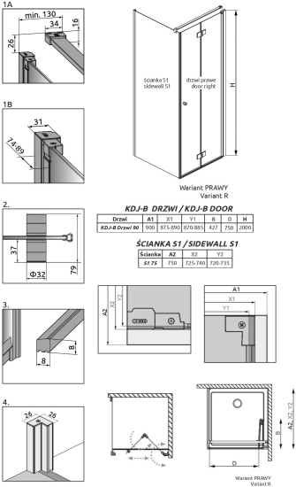 Душевой уголок Radaway Nes KDJ B 90x75 R