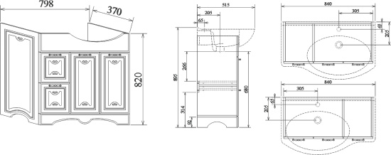 Тумба с раковиной Sanflor Адель 82 белая, патина серебро, L