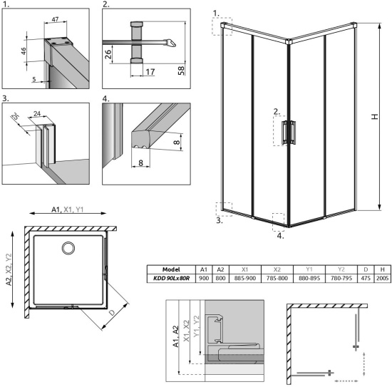 Душевой уголок Radaway Idea Black KDD 90x80