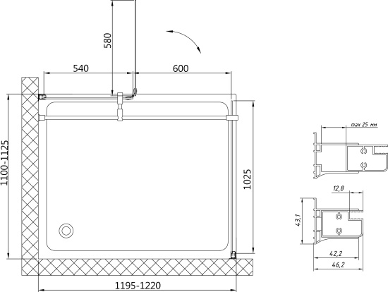 Душевой уголок Vegas Glass AFP-Fis 120*110 09 01 R профиль золото, стекло прозрачное