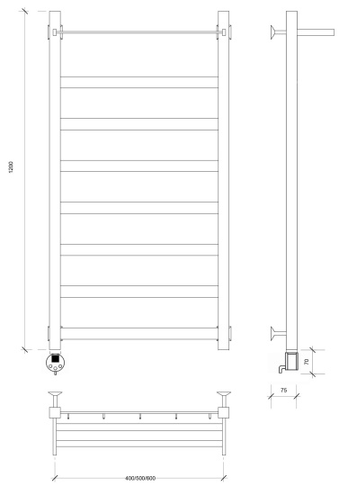 Полотенцесушитель электрический Secado Комано 1 СП 120/50 L, черный матовый