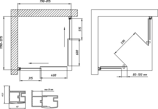 Душевой уголок Vegas Glass ZA-F Novo 120*80 02М 10 профиль черный матовый, стекло сатин