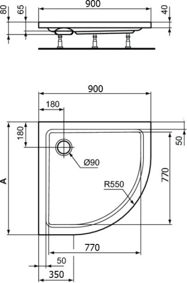Поддон для душа Ideal Standard Hotline 90x90 сегментный с сифоном