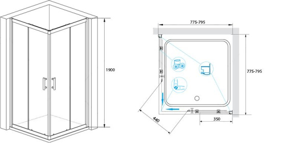 Душевой уголок RGW Passage PA-31 800x800x1900 профиль хром