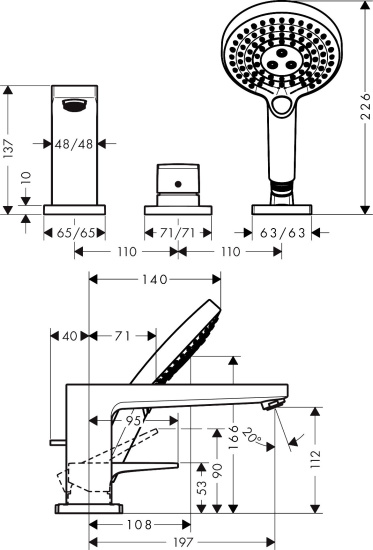 Смеситель на борт ванны Hansgrohe Metropol 32551000