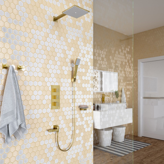 Душевая система с термостатом Timo Tetra-thermo SX-0199/17SM золото матовое встраиваемая