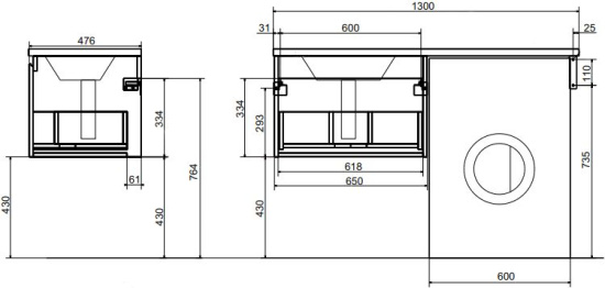 Тумба с раковиной Эстет Dallas Luxe 130 подвесная, 1 ящик, под стиральную машину