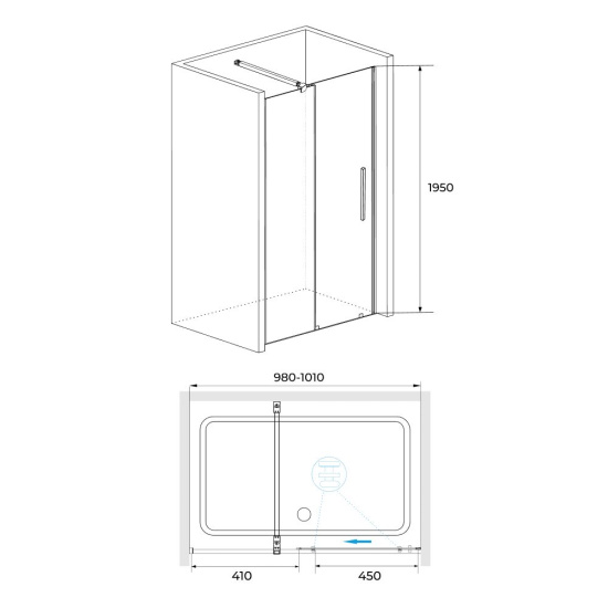 Душевая дверь в нишу RGW Tornado TO-18B (990-1010)х1950 профиль черный, стекло прозрачное