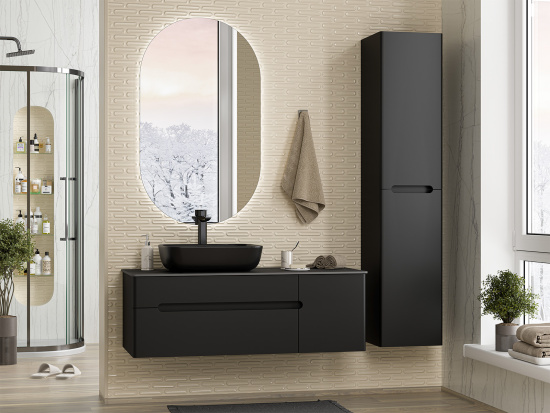 Тумба под раковину Misty Роял 120 черная подвесная, со столешницей