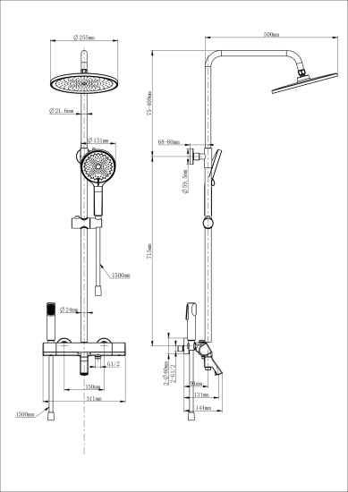Душевая стойка Wonzon & Woghand The One WW-B3094-MW с термостатом