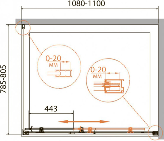 Душевой уголок Cezares Relax AHF-1-110/80-C-Bi стекло прозрачное