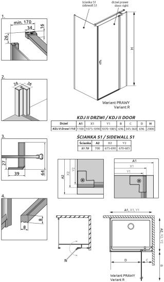 Душевой уголок Radaway Nes Black KDJ II 110x70 R
