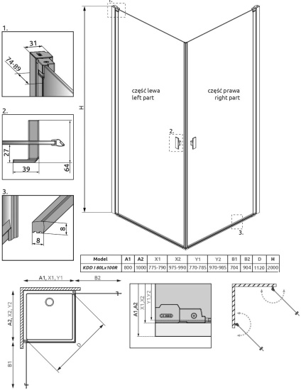 Душевой уголок Radaway Nes Black KDD I 80x100