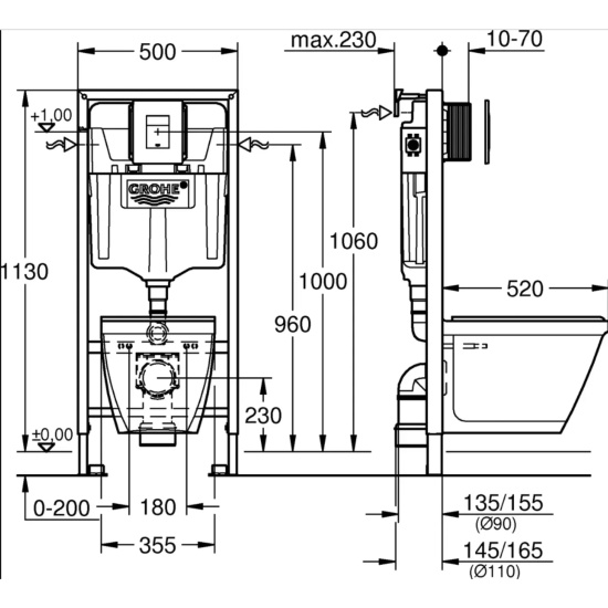 Комплект Grohe Solido 39186000 подвесной унитаз + инсталляция + кнопка