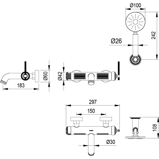 Смеситель для ванны Boheme Eterna 173-CR