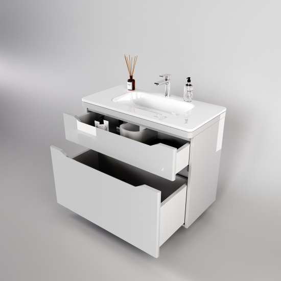 Тумба с раковиной Style Line Марелла 90 2 ящика Люкс антискрейтч белая глянец, Plus подвесная