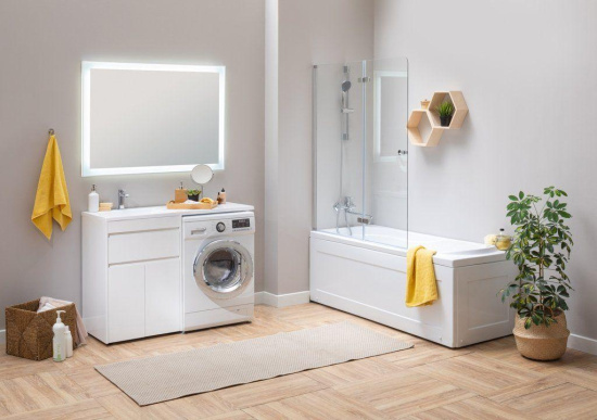 Тумба с раковиной Aquanet Токио 120 L белая напольная, 1 ящик, 2 дверцы