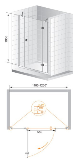 Душевая дверь в нишу Cezares Verona B13 60/60/40 P Cr R