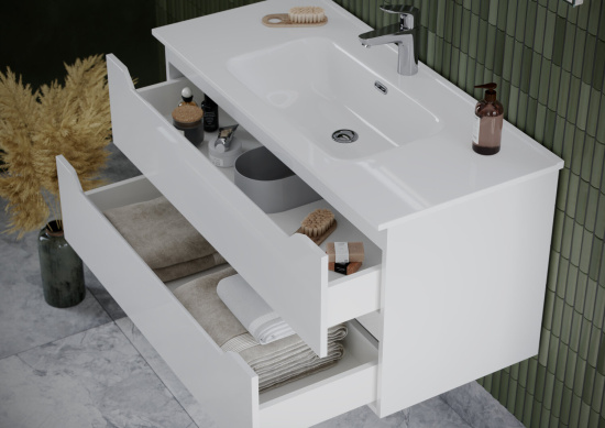 Тумба с раковиной Sancos Norma 2.0 100 белый глянец, подвесная