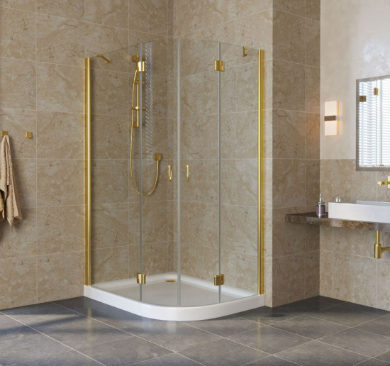 Душевой уголок Vegas Glass AFS-F Lux 110*100 09 01 L профиль золото, стекло прозрачное