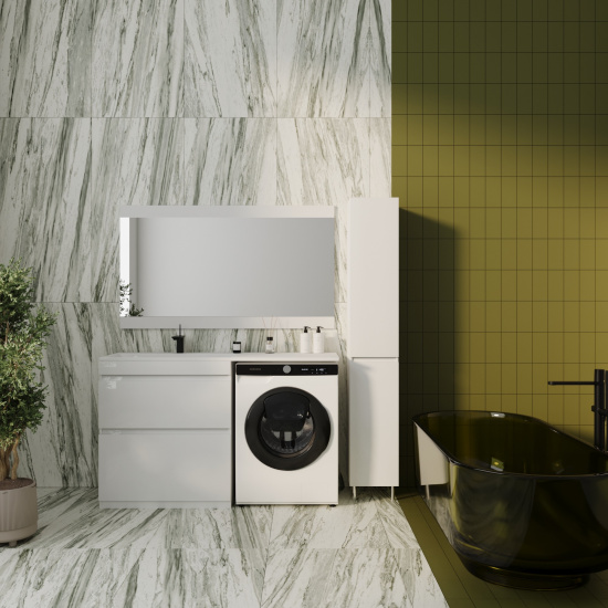 Тумба с раковиной Style Line Даллас 140 L Люкс белая, Plus, эмаль напольная