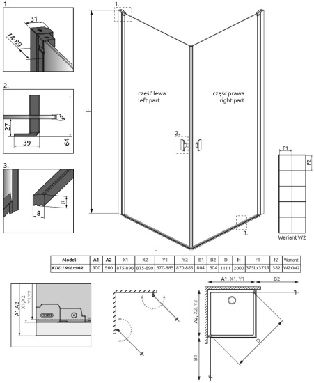 Душевой уголок Radaway Nes Black KDD I Factory 90x90