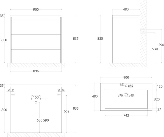Тумба с раковиной Art&Max Family 90, напольная, Pino Esotica