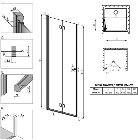 Душевая дверь в нишу Radaway Essenza New DWB 80 L