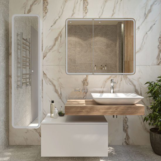 Зеркало-шкаф Stworki Ольборг МВК080 100, с подсветкой, с розеткой