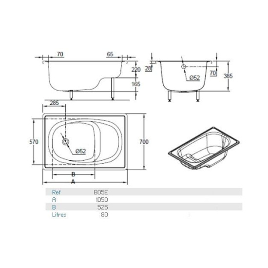 Стальная ванна BLB Europa Mini B05E 105x70 см