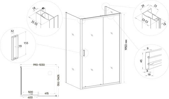 Душевой уголок Veconi Rovigo RV-046B 135x110
